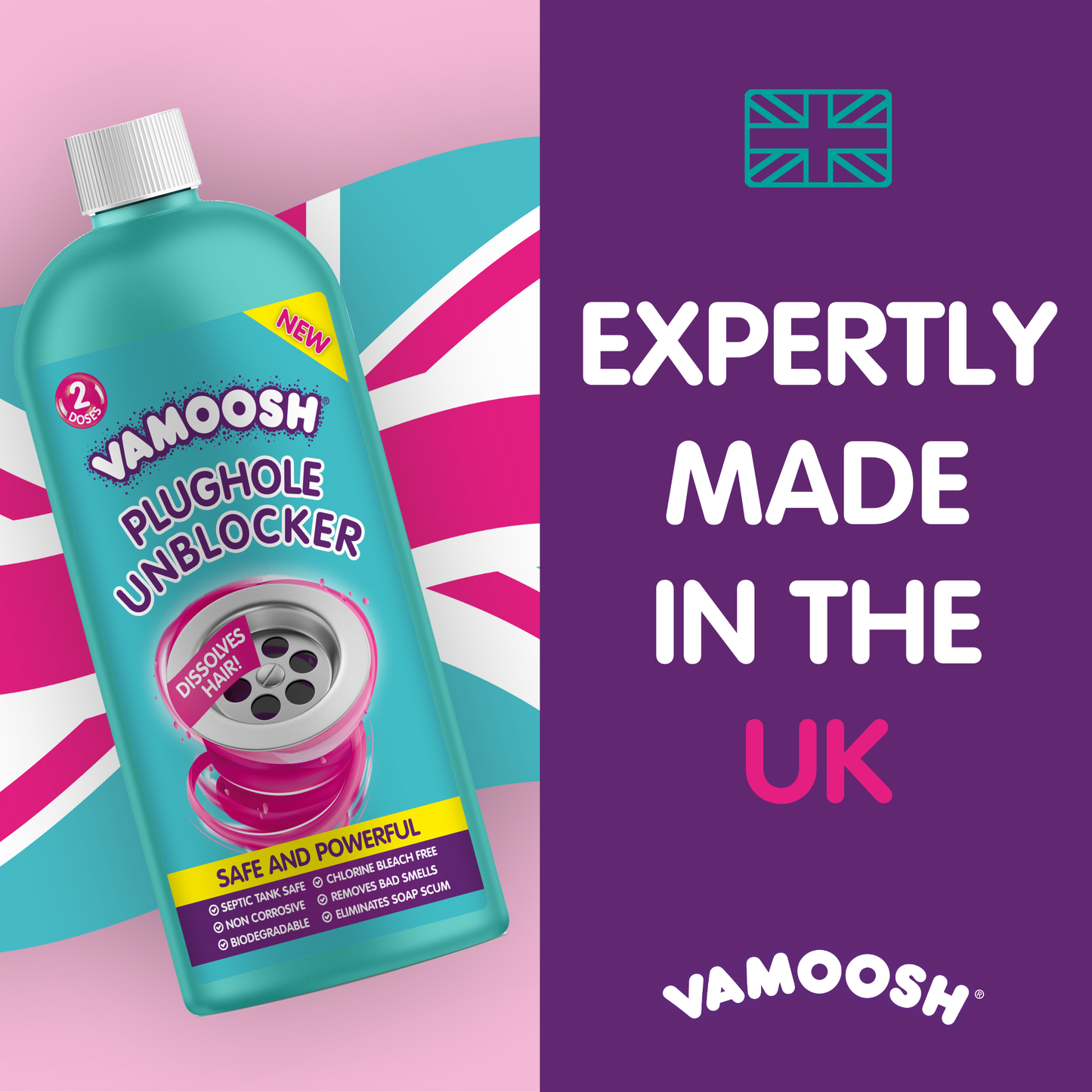 Vamoosh Plughole Unblocker - 2 Doses (600ml)